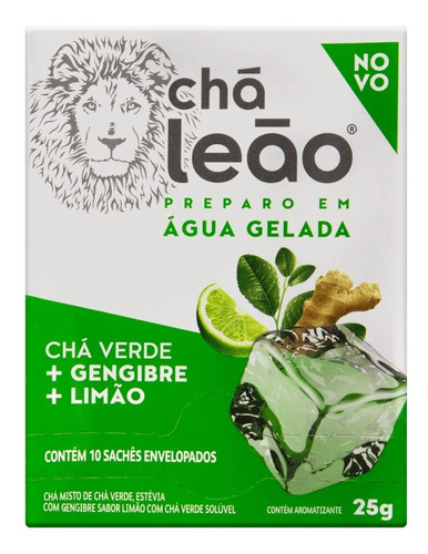 Imagem 2 de 2 de Chá Leão Água Gelada - Chá Verde Gengibre E Limão 10 Sachês