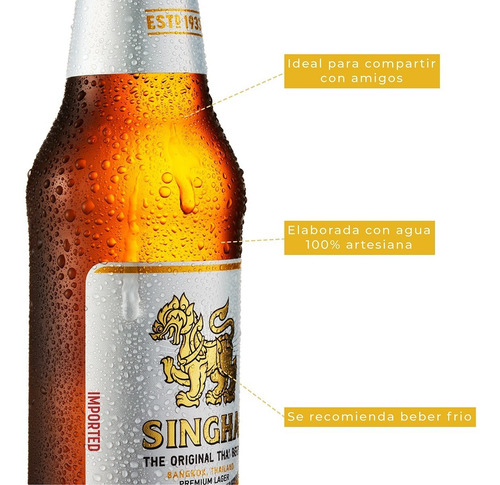 Imagen 3 de 5 de Cerveza Tailandesa Singha 330ml
