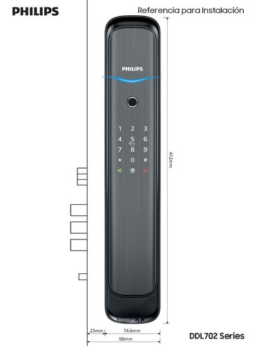 Imagen 10 de 10 de Philips Smart Locks Argentina Ddl702-8hws Black (38-60) 60b