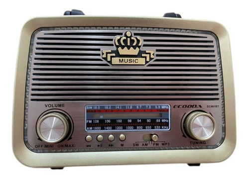 Rádio Retrô Alto Falante Fm Am Usb Tf Bluetooth Ec-061bt Cor Marrom