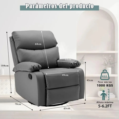 Sillón Reposet Reclinable Individual Moderno Estructura Gris