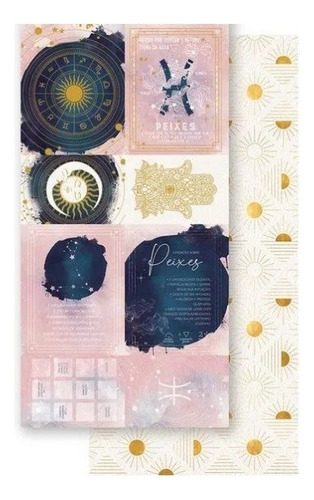 Papel Scrapbook Signo Peixes Sdh-012 15x29,5cm Litoarte Cor Decorado