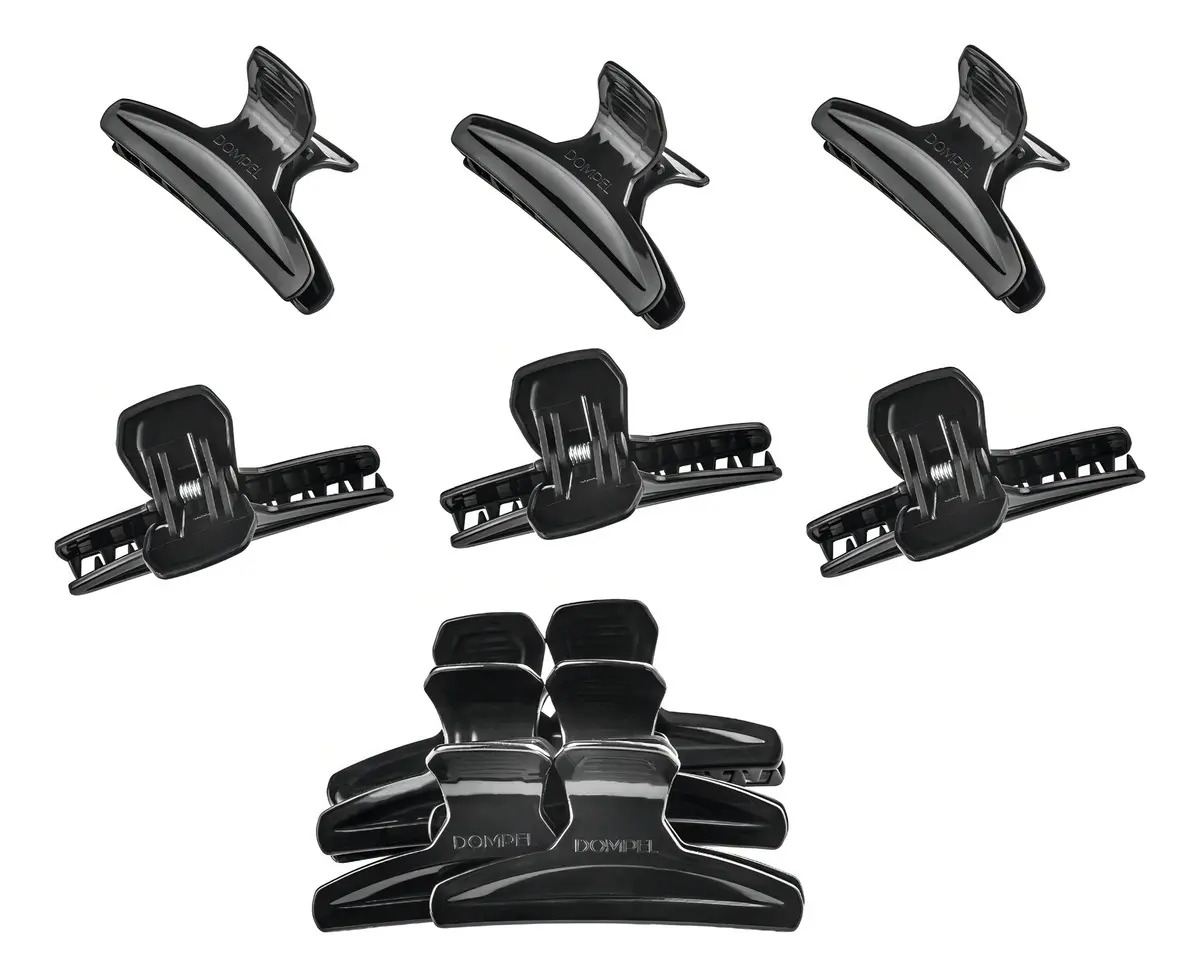 Prendedor Cabelo Clip Piranha Profissional Cabeleireiro C/ 6 Cor Preto