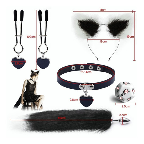 Plug Anal Cola De Zorro Metalico+orejas+dados Sexuales 6pzs