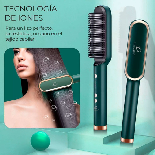 Peine Con Secadora De Pelo Integrada Para Cabello Aliciadora Verde Oscuro