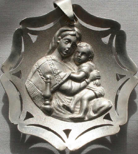 Medalla Virgen María Y Jesús Años 70 5x4.5 Cm Plata De 900