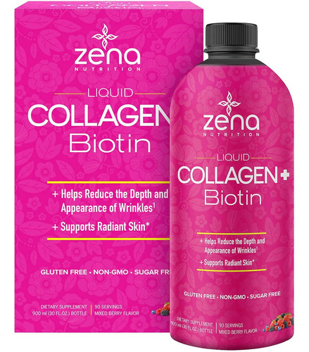 Colágeno + Biotin. Liquido. Zena Nutrition. Importado 900 Ml