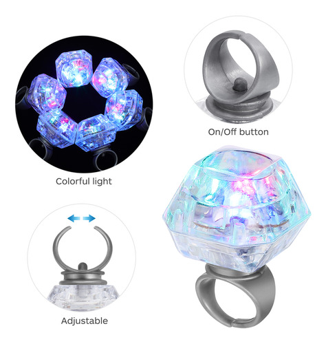 12pcs Led Flashing Light Up Ring Toys Simulation Big Diamond