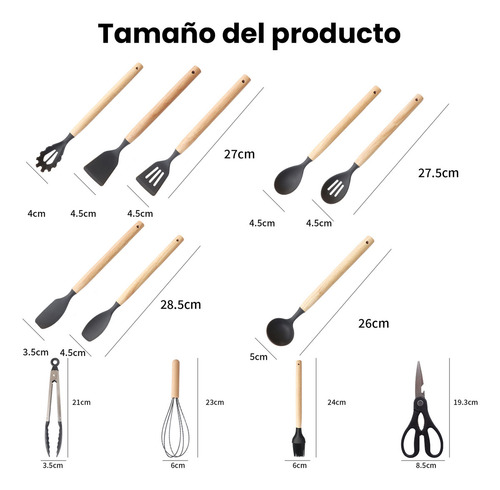 Set De Utensilios De Cocina De Silicona Negro Premium 20 Piezas Completo Ergónico Y Antideslizante Para Todo Tipo De Cocina, Utensilios De Cocina Anticorrosivos Resistentes Al Calor Y Flexibles