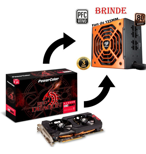 Imagem 1 de 4 de Placa De Vídeo Rx570 8gb+brinde: Fonte Cougar700w 80+ Bronze