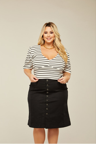 Saia Jeans Plus Size Midi Evangélica Elegante Cintura Alta