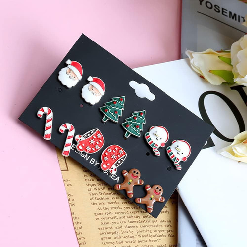 6-16 Pares De Pendientes Navidenos Para Mujer Lindos Y D...