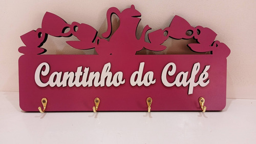 Imagem 5 de 8 de Porta Xicaras Cantinho Do Café Rosa Em Mdf - Para 4 Xicaras
