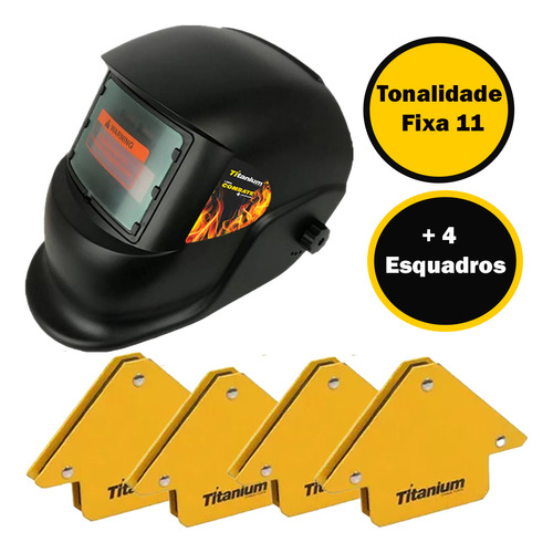 Kit Com Máscara De Solda Aut. + 4 Esquadros 35kg Titanium