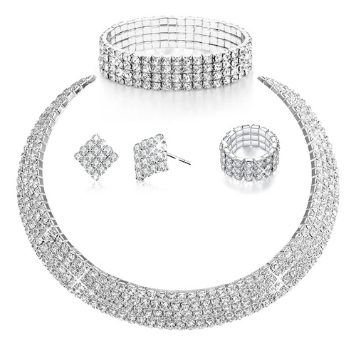 Conjunto De Joyas De Diamantes Collar Pulsera Pendientes