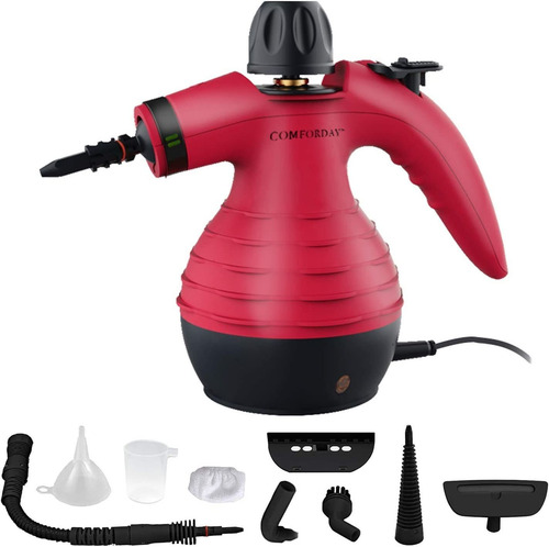 Limpiador A Vapor Comforday, Multiuso, 9 Accesorios Rojo