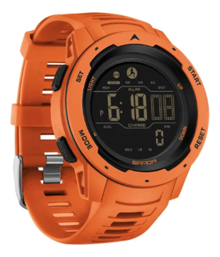 Relógio de pulso Sanda Esportiva 2145 com corpo preto,  digital, para masculino, com correia de tpu cor laranja e fivela simples