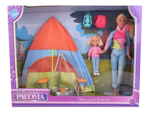 Imagen 2 de 8 de Muñeca Paloma Y Caro De Camping En Carpa Con Accesorios