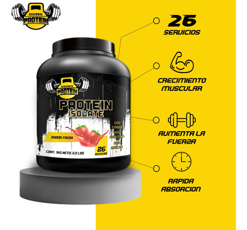 Proteína Whey Isolate Guns Suplements 1kg 26 Servicios Fresa