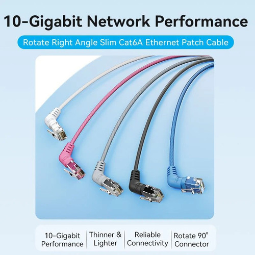 Cable de red 360° Vention - Cat6a Certificado - 0,5 metros Azul - Angulo 90° Conector con rotacion 360° - Premium UTP Patch Cord 10gbps - 500 Mhz - Rj45 - internet / modem router / servidor - IBOLD