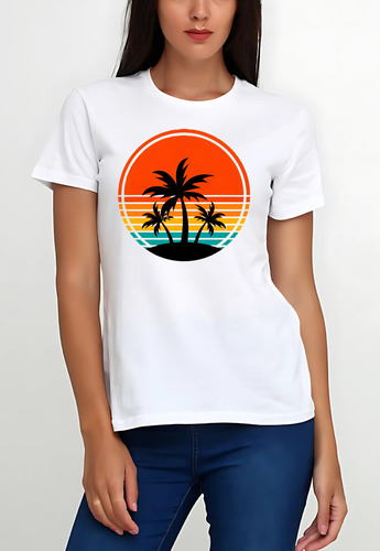 Playera Blanca Camiseta Unisex Estampado Playa