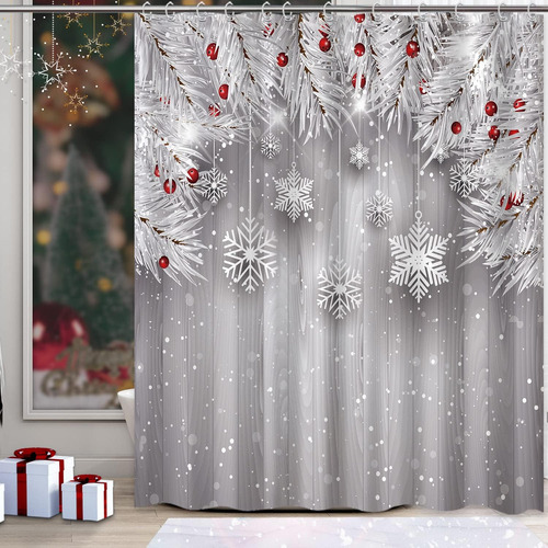 V Cortina De Ducha De Navidad, Diseño De Copos De Nieve De