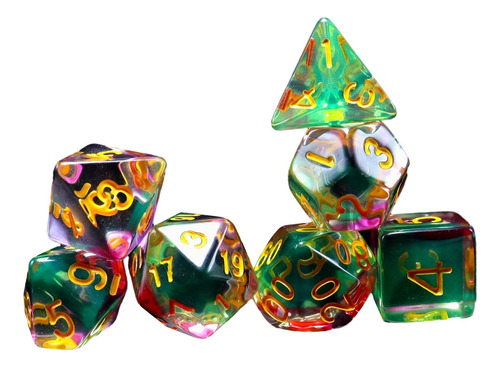 7x Dados Poliédricos Dados Multifacetados Verde Vermelho