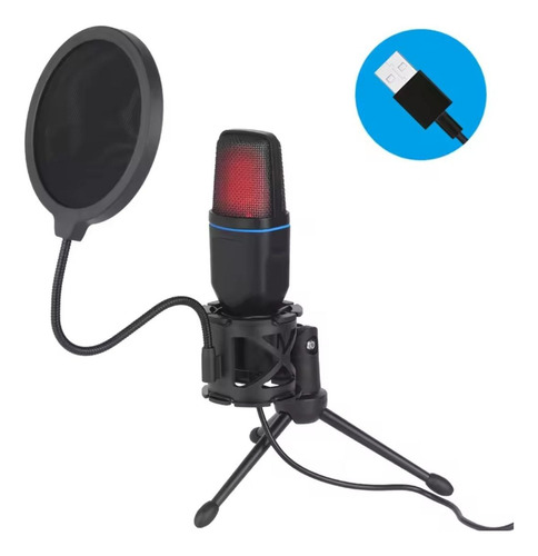 Micrófono Usb Con Rgb Ideal Para Streaming,podcast, Pc Gamer Negro