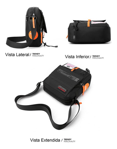 Bandolera Bolso De Hombro Multifunción Crossbody Naranja Oscuro Lisa Plastico Negro