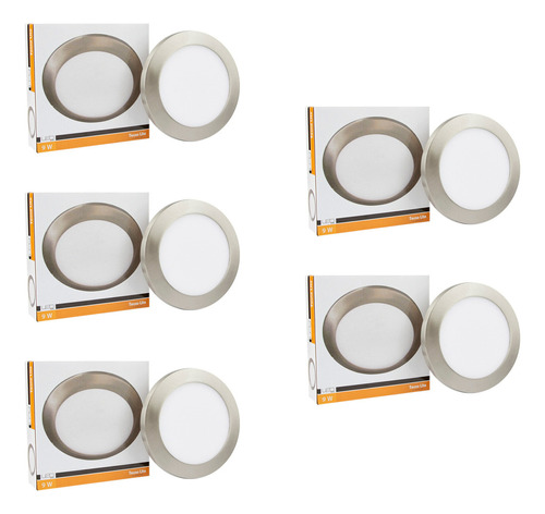 Set De 5 Lámparas Techo Led 8w 40k Aluminio Satín Tecnolite Color Satinado