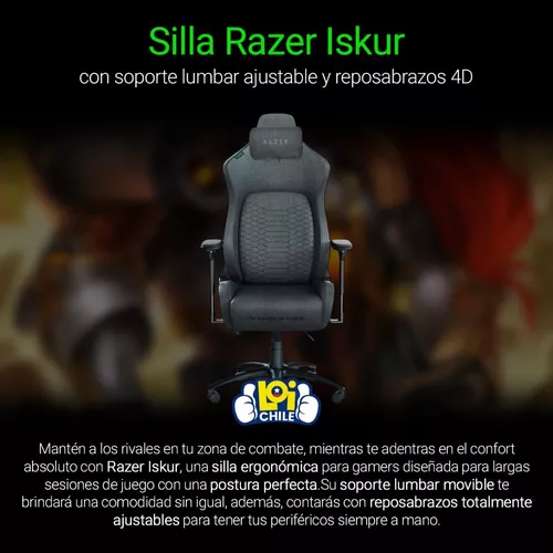 Silla Razer Iskur con soporte lumbar ajustable y reposabrazos 4D - Black,  oferta LOi Chile.