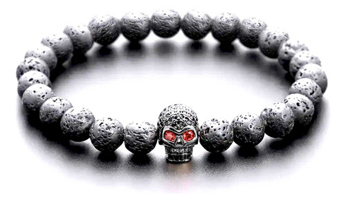 Pulsera Moda Calavera Lava Negra Y Zirconia Ajustable