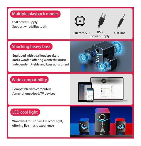 Bluetooth 5.0 Bocina Rgb Teatro En Casa Hifi For Tv Pc