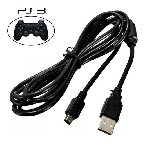 Cabo V3 Mini Usb 5p 1,8m Carregar Controle Ps3 Mp3 Mp4 Mp5 Cor Preto