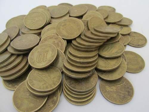 Lote 123 Monedas Chile 10 Pesos De Bronce Decada Años 80 (Usado)