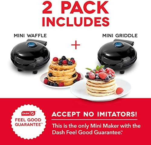 Dash Mini Maker Waffle Maker + Plancha, Paquete De 2 Plancha