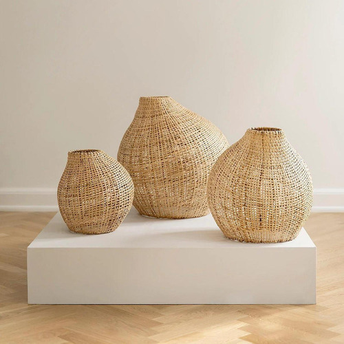 Abajur De Mesa De Bambu Tecido À Mão, Não Inclui S