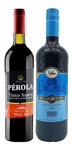 Vinho Tinto De Mesa Suave Pérola 750ml + Bella Aurora 750ml
