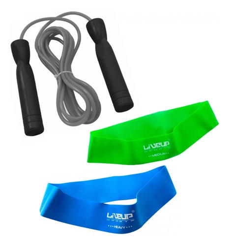 Kit Mini Band Forte + Média + Corda De Pular Com Rolamento