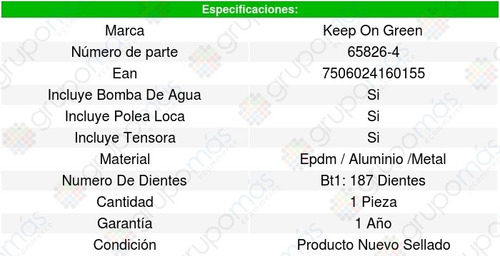Kit Distribucion Bomba Agua Avenger V6 2.5l 95/00 Kg 1264548