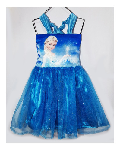 Vestido De Elsa De Frozen Disfraz Con Tul Talles 4 Al 12