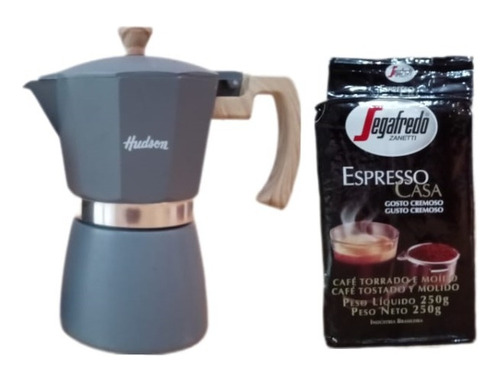 Cafetera Hudson Gris Italiana 9 Tazas + Cafe Segafredo