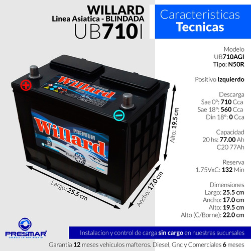 Imagen 2 de 10 de Bateria Auto Willard Ub710i 12x85 12 Volt 85 Amper
