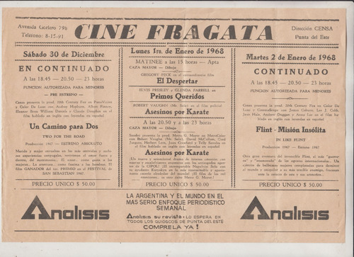 1968 Punta Del Este Programa Cine Fragata Vintage Ephemera