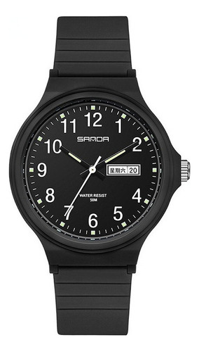 Relógio de pulso simples à prova d'água Sanda Calendar Black Bezel