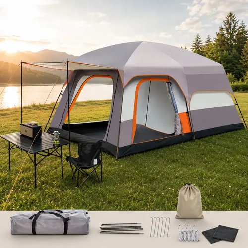 Barraca Camping Impermeável 6-8 Pessoas Upf50+ Oxford Cáqui Bege