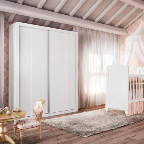 Conjunto Quarto Bebê Completo Cléo 100%mdf Com Guarda Roupa