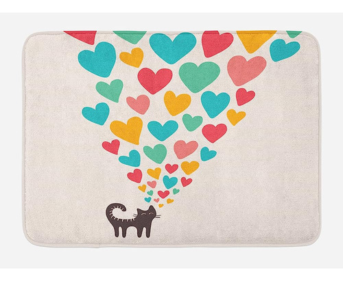 Lunarable Cat Lover Bath Mat, Animal In Love Colorful Differ