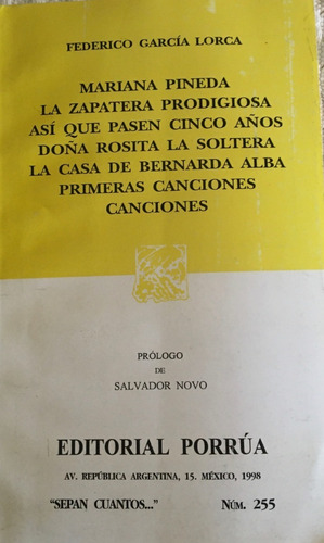 Libro Marina Pineda Y Otros Federico Garcia Lorca