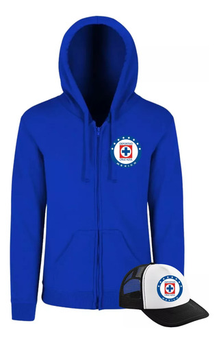 Hoodie Con Cierre Sudadera + Gorra Cruz Azul Moda
